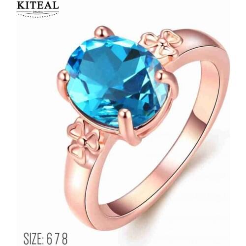 2017 newest Rose gold color Engagement rings sky blue big stone zircon women ring 6 7 8 anel feminino bijoux femme