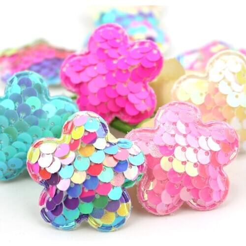 35Pcs 3.8cm Glitter Sequins Flowers Padded Appliques for Babys Hair Clip Headwear Crafts Decoration Accessories Wholesale