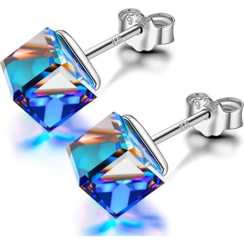 4/6/8mm Square Stone Luxury Crystal Earrings 100% Real 925 Sterling Silver Earrings For Women Charm Wedding Small Stud Earrings
