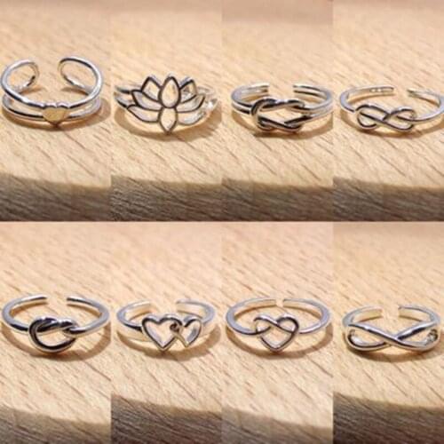 8 pieces of self selected super color preserving carved hollow out multi-element tail ring, foot ring, joint ring, seaside toe