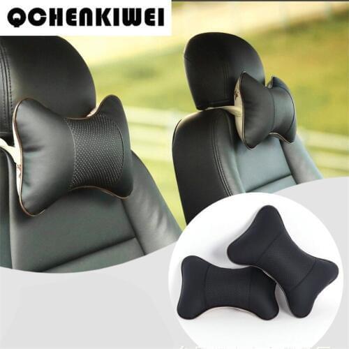 QCHENKIWEI 2Pcs Car Neck Pillow Headrest Pillow Seat Cushion PU Leather Soft Perforating Design Danny Hole-digging Supplies Auto