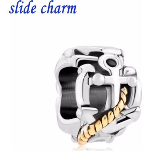 Slide charm Free shipping European new fashion small ornaments pirate anchor charm beads fit Pandora bracelet