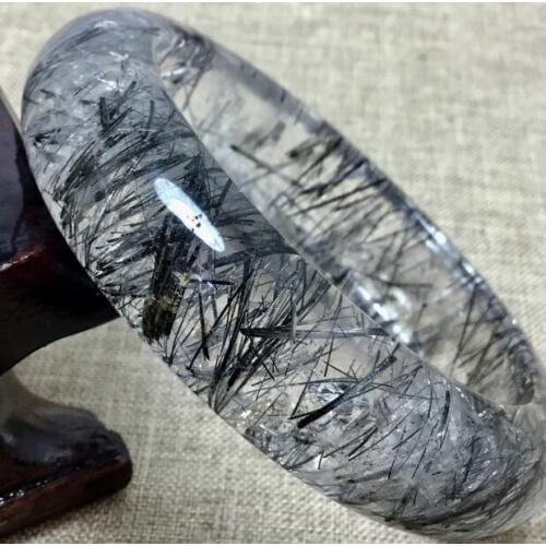 Brazil Natural Black Rutilated Quartz Bangle Bracelet 18*6mm Stretch Natural Stone Rectangle Crystal Bead Bracelet