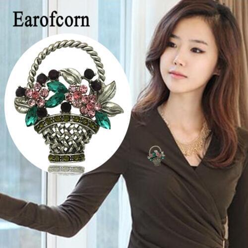 Earofcorn Exquisite Flower Basket Brooches Colorful Rhinestone Jewelry Brooches Male Female Clothing Accessories Gift
