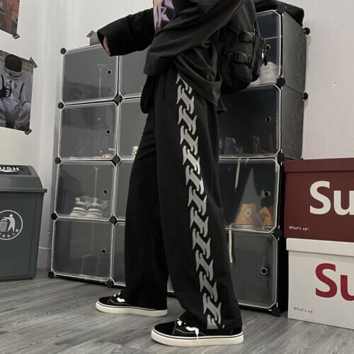 Loose Casual Pants Mens Fashion Sports Straight Wide Leg Pant Printed Pattern Casual Thin Male Trousers Joggers Streetwear Tide