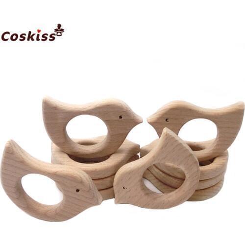 Beech Wooden Bird Natural Handmade Wooden Teether DIY Wood Personalized Pendent Eco-Friendly Safe Baby Teether Toys
