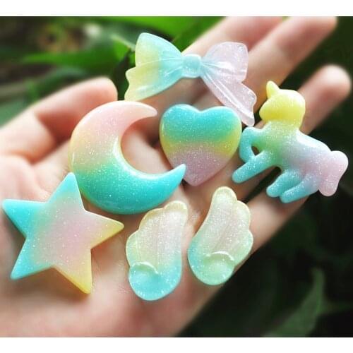 Diy Craft Hair Accessory 20Pcs Mixed Flat Back Resin Cabochon rainbow color