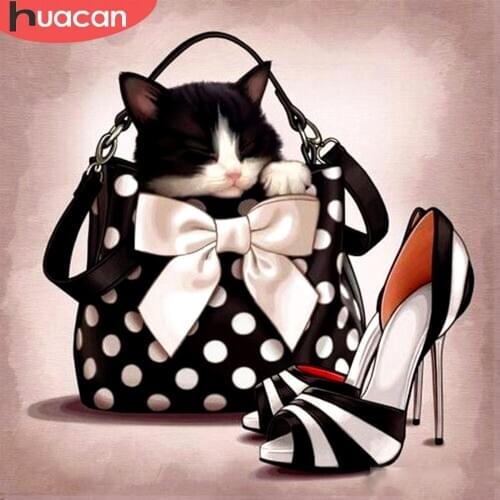 HUACAN Cat Diamond Embroidery Cross Stitch Animal Full Square Diamond Painting Handmade Home Decoration