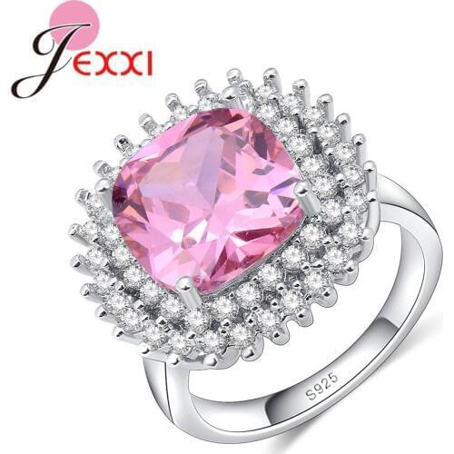 New Stylish Exquisite Princess Cut Light Pink Cubic Zircon 925 Sterling Silver Ring Luxurious Design Valentines Day Gift