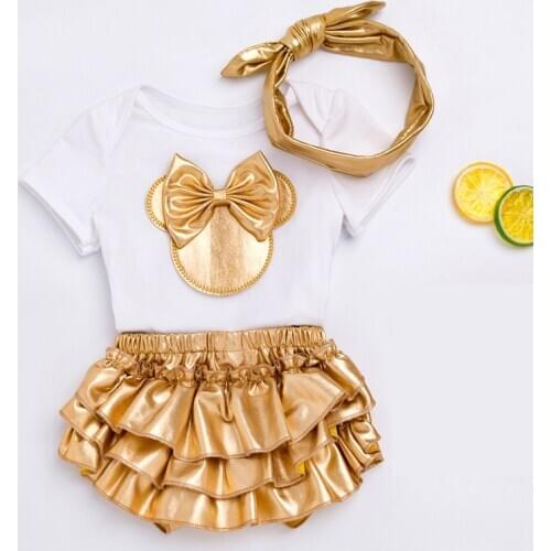 Newborn Baby Girls Clothes Sets 2020 Summer Short Sleeve Bowtie Romper+Shorts Dress+Headband Infant Baby Girl Clothing Outfit