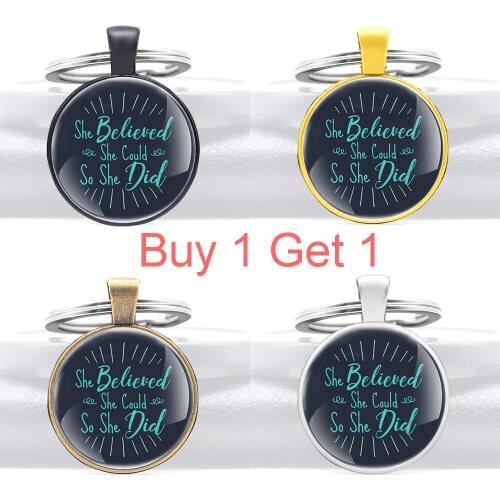 Buy 1 Get 1 Bible Quotes She Believed She Could So She Did Pendant Key Chain Charm Women Jewelry Key Rings