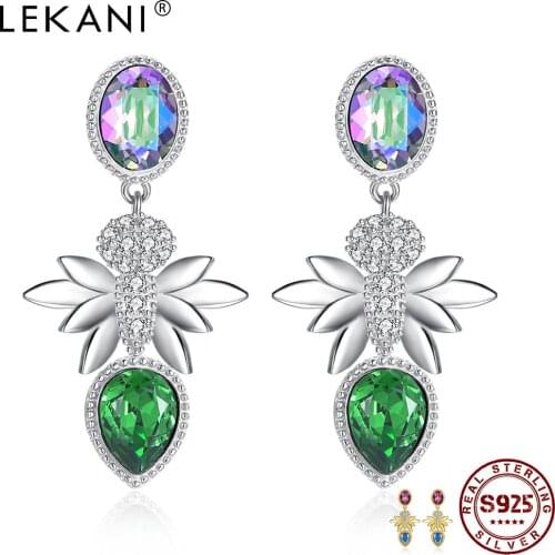 LEKANI 925 Sterling Silver Drop Earrings For Girl Austria Crystal Romantic Bee Shape Anniversary Earring Fine Jewelry On Sale