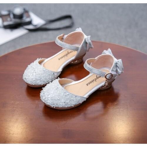 Leather Sandals Girl Summer Glitter High Heels Princess Shoe 2020 New ChildrenS Sandals Kids Bow Shoes 3 4 5 6 7 8 9 10 11 Year
