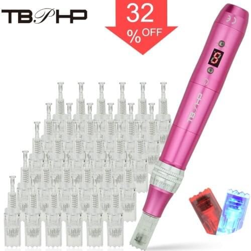 TBPHP P20 Derma Pen Microneedling Pen skin care products,2 color LED Light Therapy,With 30 pcs Microneedle Cartridges(4 color)