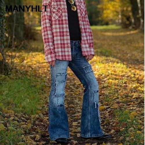 Y2k European And American Mens Clothing New Style Ripped Jeans High Street Stretch Horn Mens Jeans Fashion Casual Trousers