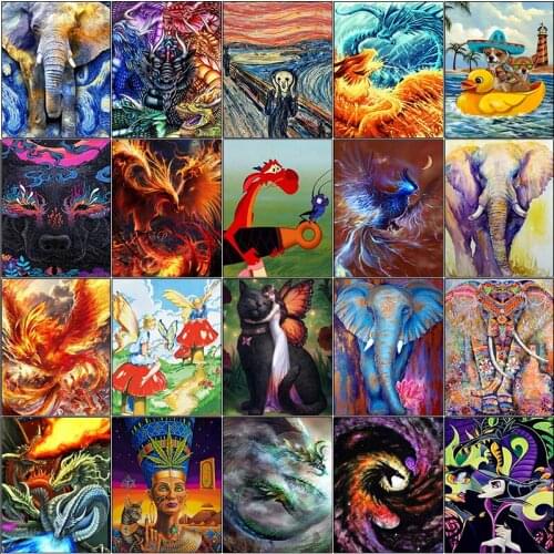 Full square 5d diamond painting kit set Horned phoenix elephant animal cat complet embroidery Cross stitch mosaic dirll drawing