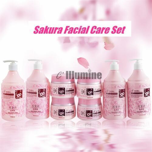 Sakura Face Skin Care Set Toner Fome Cleanser Massage Cream Moisturizing Lotion Exfoliator Gel Whitening Mask