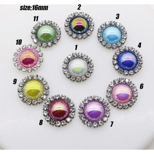 New Hot 10pcs/lot 16mm no scratch Colored Pearl Button,metal decorate Rhinestone button trinket hair flower center scrapbooking
