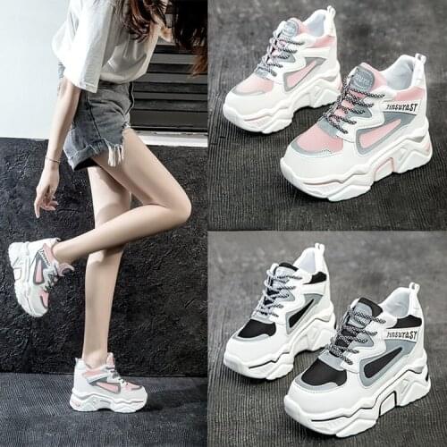 NewHotsale High Heel Sneakers Women Chunky Sneakers Wedge Shoes Girls Pink White Platform Sneakers Ladies Heightening Shoes