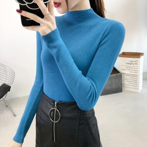 Solid Half Turtleneck Knitted Pullover Sweater Women 2021 New Autumn Winter Primer Shirt Long Sleeve Slim-fit tight Jumper Tops