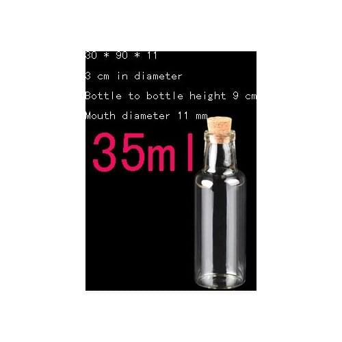 Wholesale Capacity 35ml(30*90*11mm) 50pcs Small clear glass bottle cork drifting child, 35ml glass Wishing bottle, glass tube