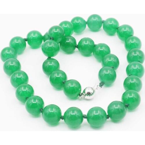 10mm Round Emeralds Green Jades Chalcedony Necklace Hand Made Beads Neckwear Women Girl Fashion Jewelry Making Design Mine Clasp