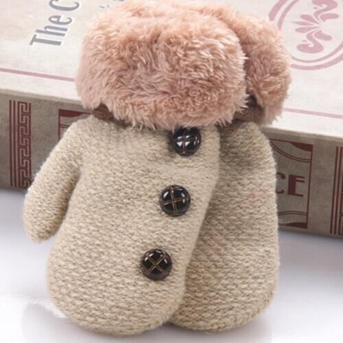 Winter Baby Boys Girls Gloves Full Finger Kids Mittens Warm Acrylic Rope Gloves Children Knitting Solid Button Mittens