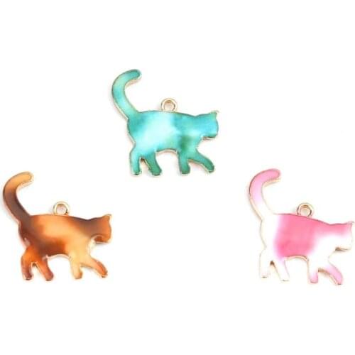 DoreenBeads Fashion Animal Series Zinc Based Alloy Charms Pendant Cat Gold White & Red Enamel DIY Findings 21mm x 19mm, 10 PCs