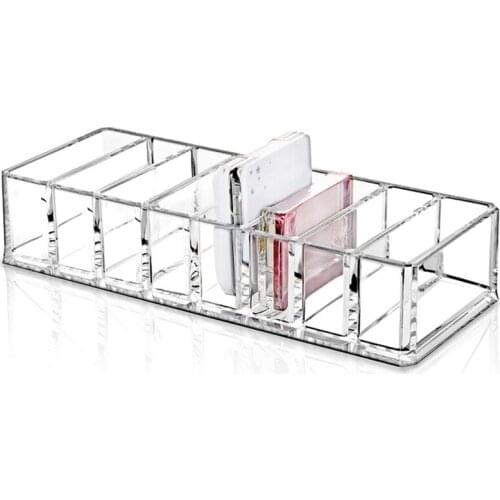 Clear Acrylic Makeup Brushes Organizer Holder Lipstick Stand Case Desktop Jewelry Box Cosmetic Tray with 8 Slots