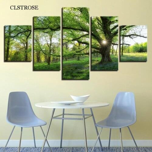 Five Panels Modern Hd Art Pictures Home Decoration Living Room Canvas Painting Landscape Green Woods Lawn Poster On The Wall