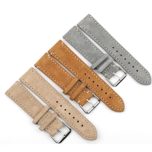Vintage Suede Leather Watch Strap 18mm 20mm 22mm 24mm Handmade Stitching Watchband for Men Women Watch Replacement
