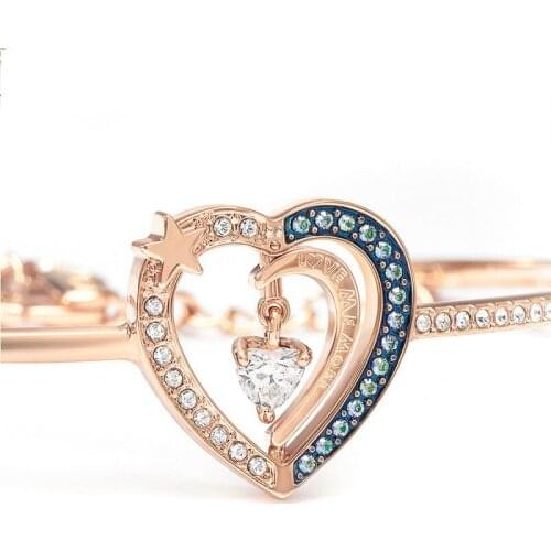 Brand 1:1 star and moon embellished romantic two-color love heart-shaped bracelet, beautiful and elegant silver jewelry