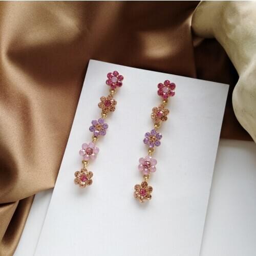 S925 needle Sweet Jewelry Dangle Earrings Super Fairy Temperament High Quality Crystal Pink Flower Earrings For Girl Gifts New
