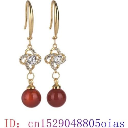 Jade Bead Earrings Jewelry Amulet 925 Silver Women Zircon Natural Chalcedony Gifts Crystal Fashion Gemstone