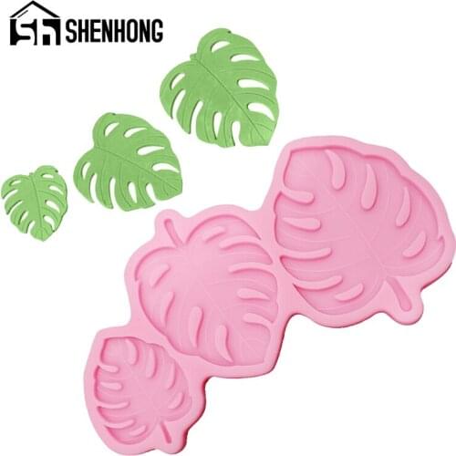 SHENHONG Pink Fondant Tools Gummy Silicone Molds Gumpaste Dessert Baking Pan Banana Leaf Shaped Cake Decorating Mould