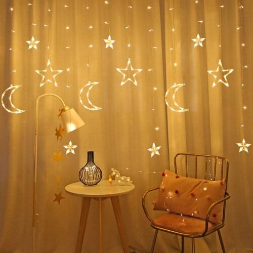 Led Star Moon Curtain Lamp Color Lights Flashing String All Over The Sky Bedroom Room Decoration Curtains Garland On The Window