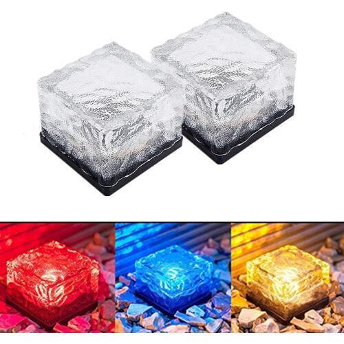 1 LED Solar Buried Brick Light Creative Glass Stone Ice Cube Brick Solar Garden Light Outdoor Waterproof Driveway Street Light