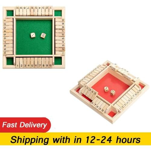 Traditional Four Sided Wooden 10 Number Pub Bar Board Dice Game For Shut the Box Family Travel Fun Game Set Family Fun Games