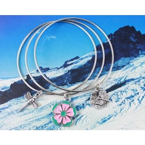30PCS Dragonfly on Flower Triple Bangle Bracelet #20353