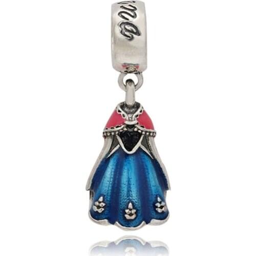High quality 925 sterling silver charm enamel beads princess dress pendant fit pandora bracelet silver jewelry making for women