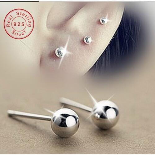 3 Pairs Ball Ear Bone Screw Element 925 Silver 2,3,4,5 mm delicate small Women Lady Girls Fashion Earrings Chic Gift HOT Jewelry