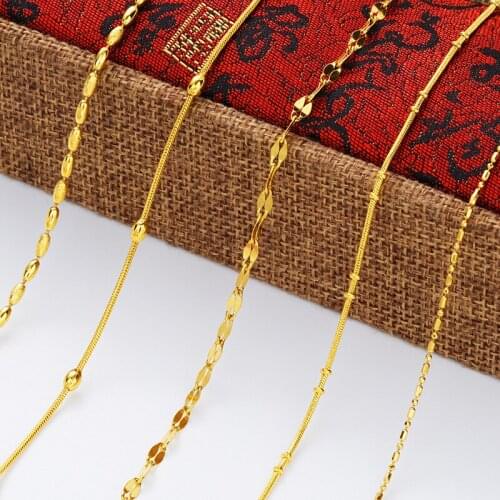 24k Gold Plated Necklace for Women Simple Single Chain Folk-custom Clavicle Chain for Wedding Fashion Jewelry Necklace Collares