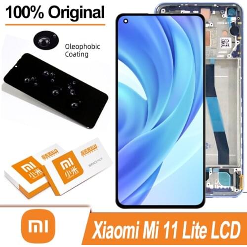 100% Original 6.55" AMOLED Display + frame for Xiaomi Mi 11 Lite 4G / 5G M2101K9AG LCD Touch Screen Digitizer Mi11 Repair Parts