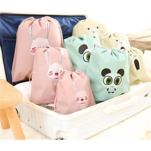2pcs Portable Drawstring Bag Cartoon Cute Waterproof Home Organizer Travel Toiletries Cosmetics Clothes Sundries Dustproof Pouch