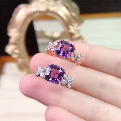 2021 Fashion Classic Ladies Purple Square Oval Geometric Crystal Female Ring for Women Party Wedding Jewelry Accessories