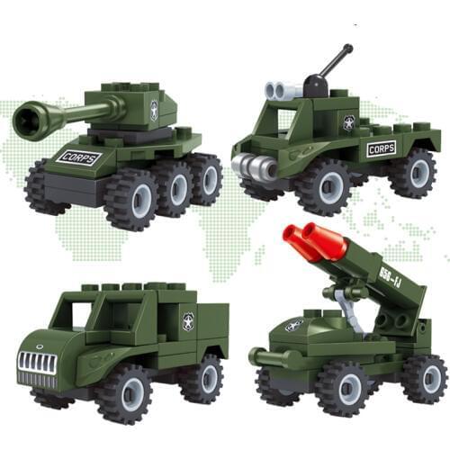 4 Pcs a Set Plastic Toy Tank Rocket Launcher Military Matching Blocks Buliding Bricks