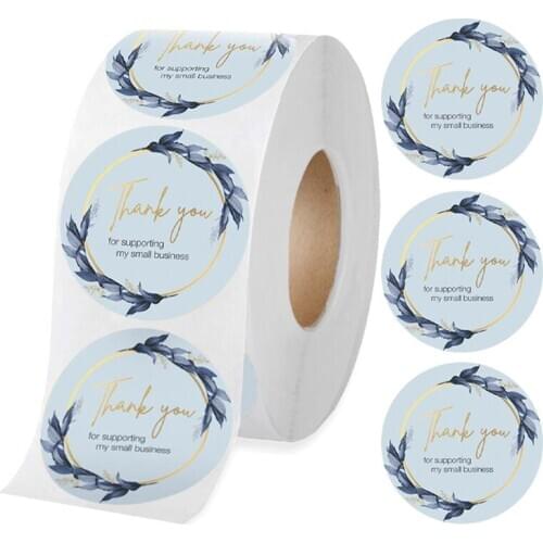 500pcs/roll Blue Flower Bunch Thank You Stickers Gift Bags Seal Labels Scrapbook Handmade Small Business Packing Bag Stickers