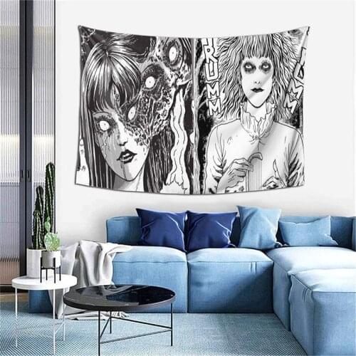 Home Decoration Accessories Kawaii Room Decor Tapestry Wall Hanging Aesthetic Japanese Horror Manga Tapestries Picnic Blanket