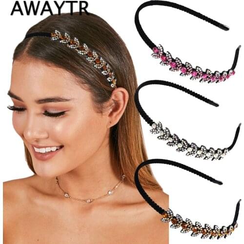 AWAYTR Colorful Rhinestone Flower Hairband Non-slip Bezel New Fashion Hair Hoop Band Elastic Headband for Women Hair Accessories