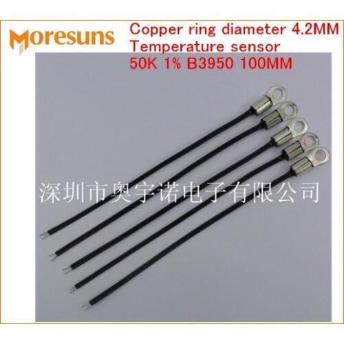 Free Ship 20pcs/lot NTC thermistor Copper ring diameter 4.2MM temperature sensor 50K 1% B3950 100MM NTC